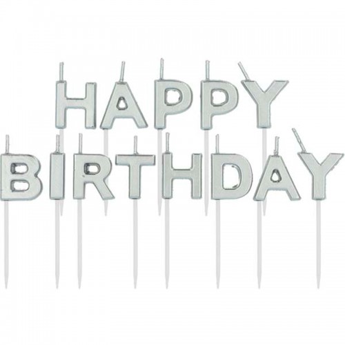 Velas Happy Birthday Prateado